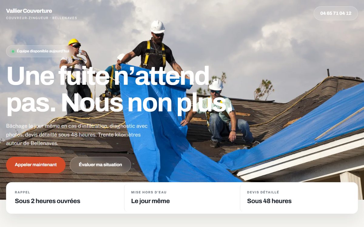 Aperçu d’un exemple de site : clair et décidé, le numéro et les délais avant tout