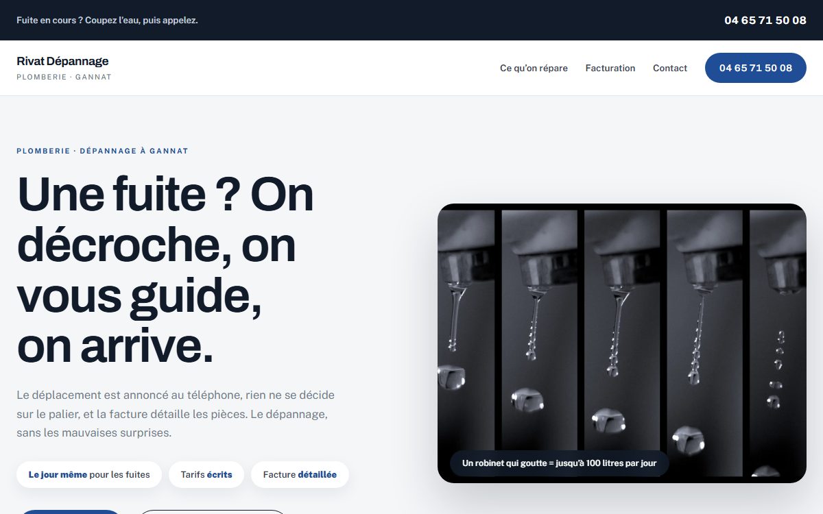 Aperçu d’un exemple de site : net et direct, les gestes utiles avant l’arrivée du dépanneur