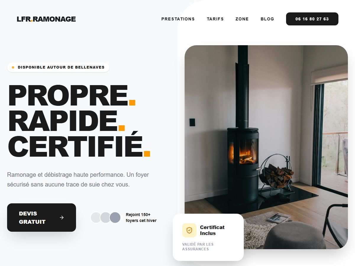 Aperçu du site LFR Ramonage, réalisé par 2Cafés